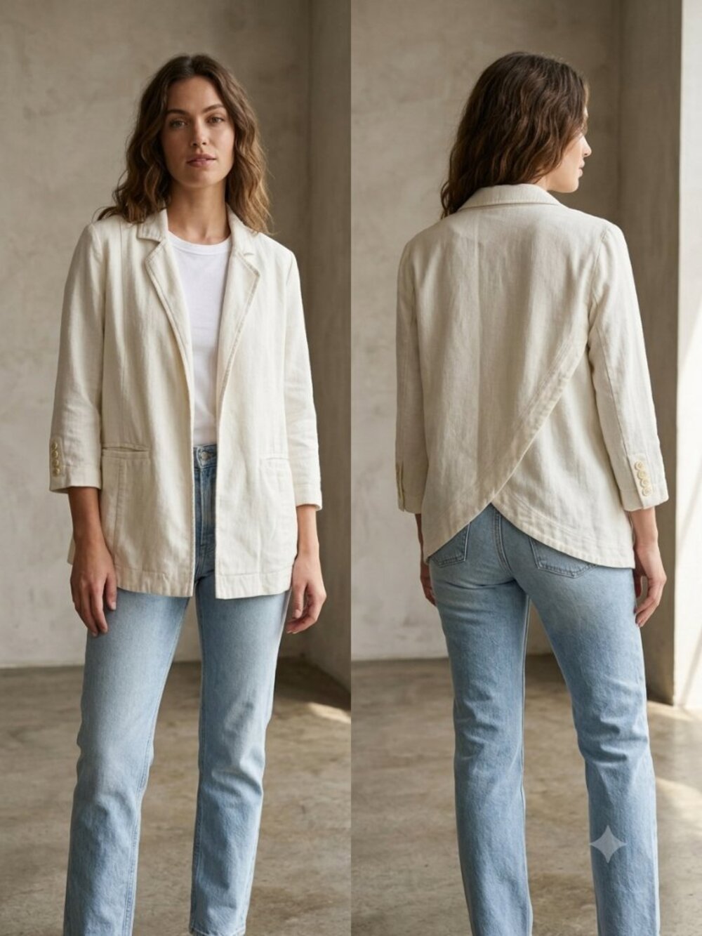 Anthropologie Linen Viscose Open Front Blazer Cardigan Size 14 Ivory Cream EUC